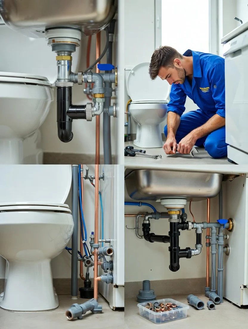 lever Pro Plumbing plumber repairing a water pipe with tools.