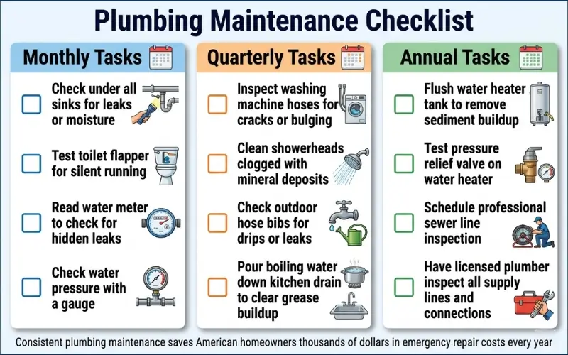 plumbing maintenance checklist monthly quarterly and annual tasks for American homeowners complete guide 