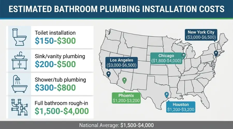 Bathroom plumbing installation cost breakdown by fixture type