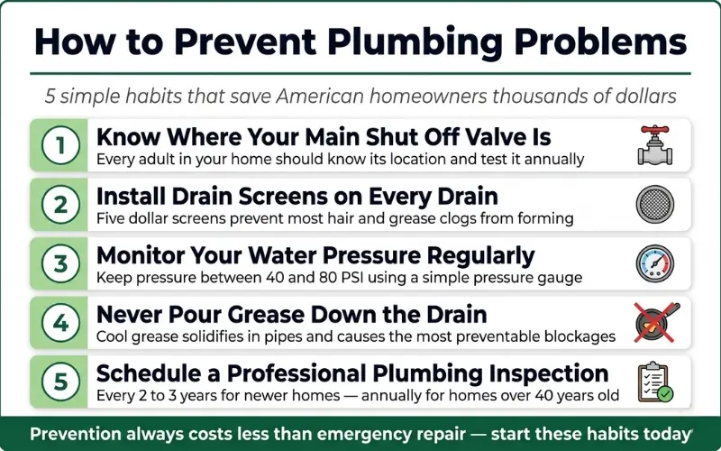 how to prevent plumbing problems five tips shut off valve drain screens water pressure grease disposal inspection guide for homeowners 