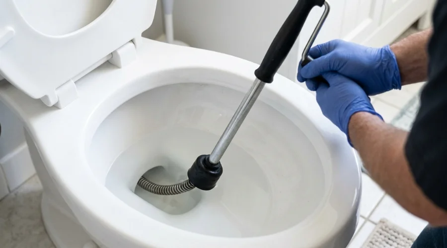 How to use a toilet snake auger to clear a severely clogged toilet