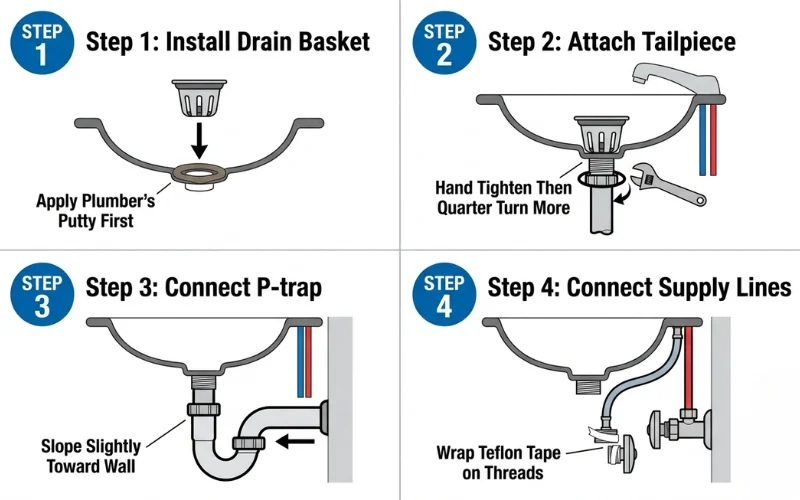 Installing bathroom sink drain plumbing step by step diagram